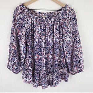Rebecca Taylor 100% Silk Printed Peasant Blouse